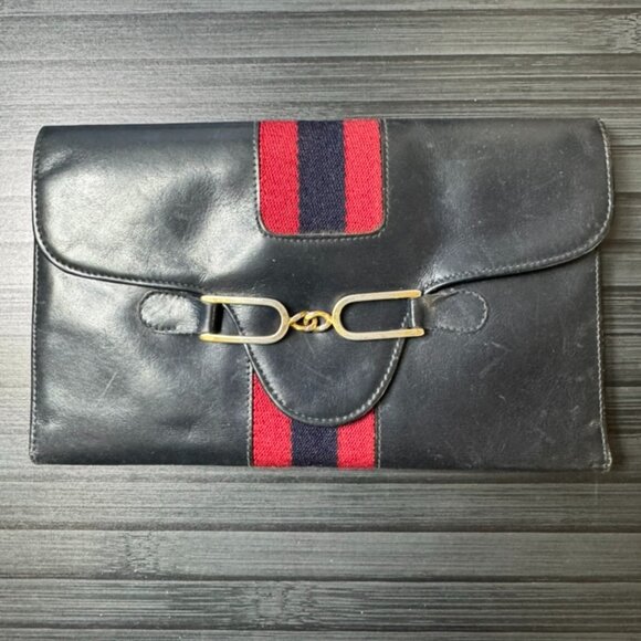 Vintage Gucci Navy Sherry Line Wallet - Picture 1 of 6